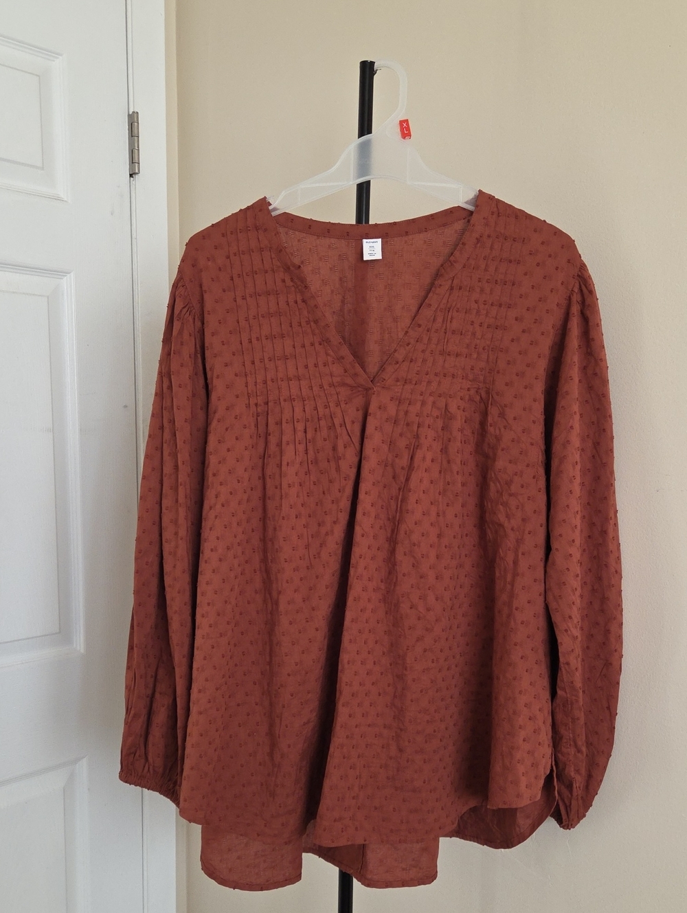 Old Navy Plus Size 100% Cotton Rust Textured V-Neck Pintuck Tunic Blouse Boho